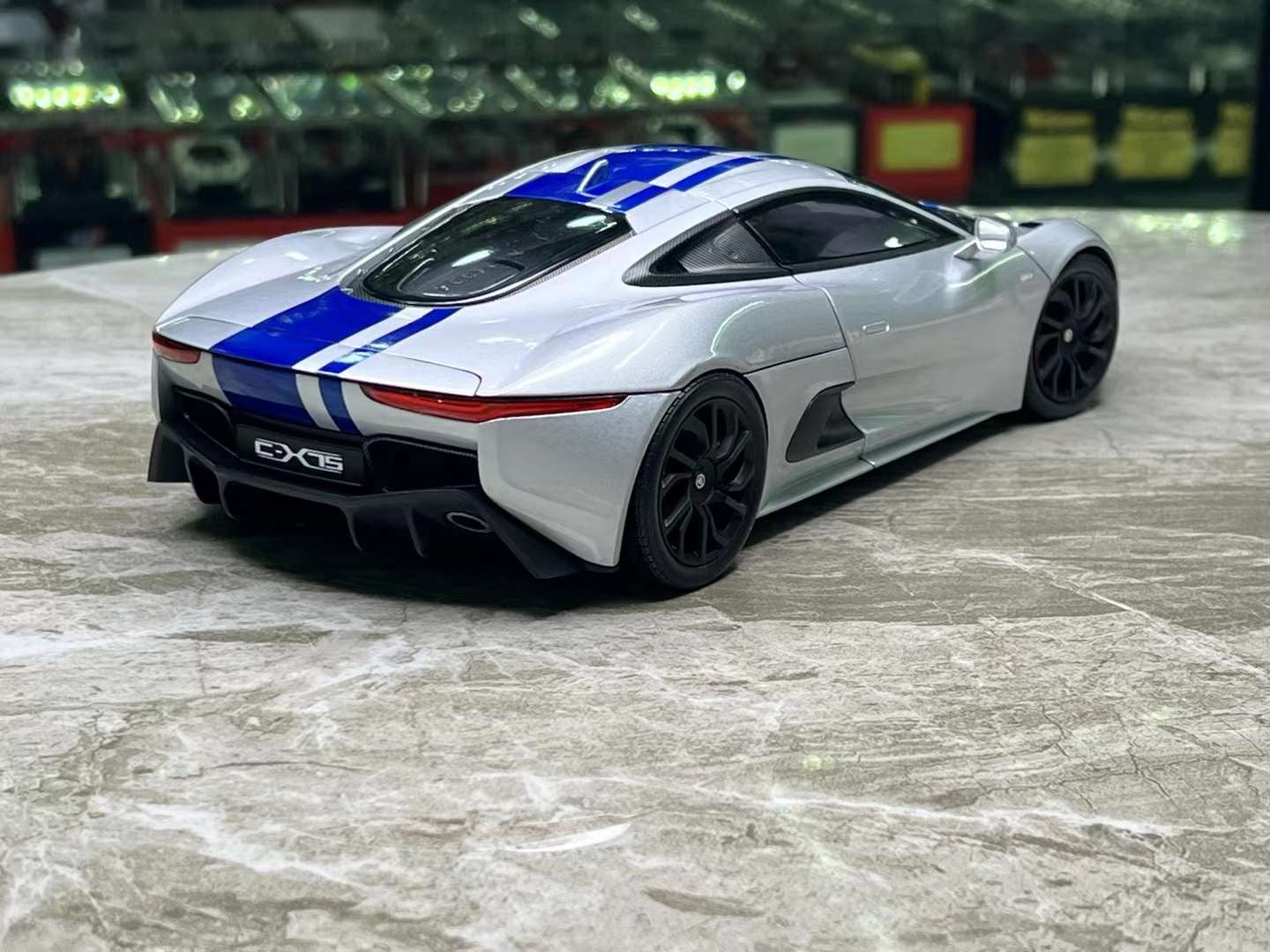 Almost Real Jaguar CX-75 1/18 (Lightning Silver/ Blue Stripes)