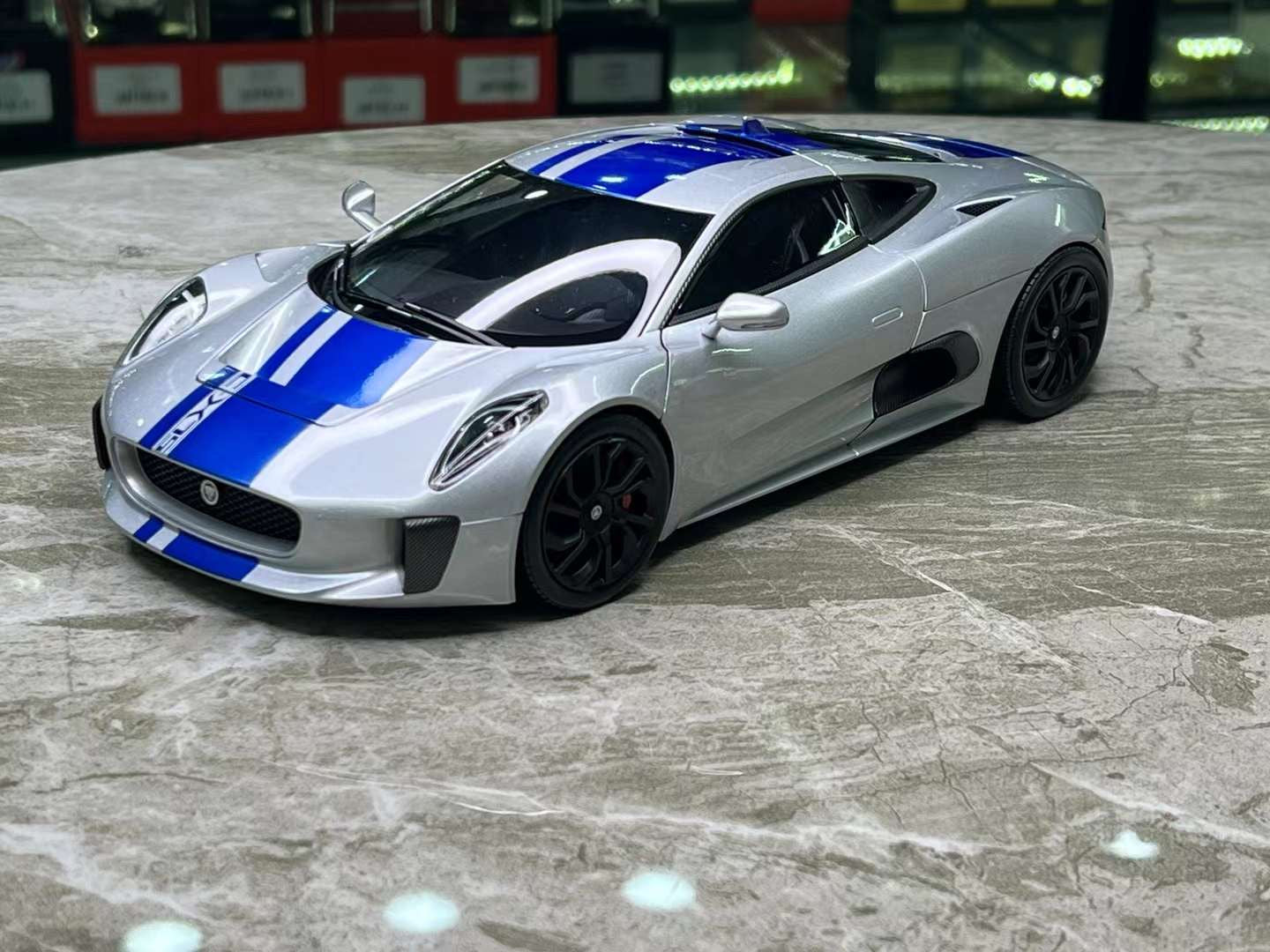 Almost Real Jaguar CX-75 1/18 (Lightning Silver/ Blue Stripes)